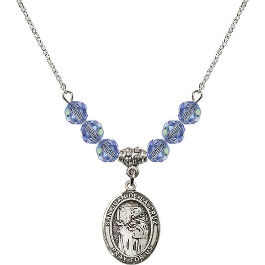 Sterling Silver San Juan de la Cruz Birthstone Necklace with Light Sapphire Beads - 8232