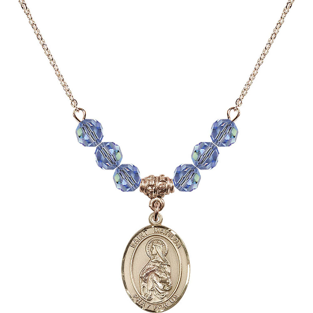 14kt Gold Filled Saint Matilda Birthstone Necklace with Light Sapphire Beads - 8239