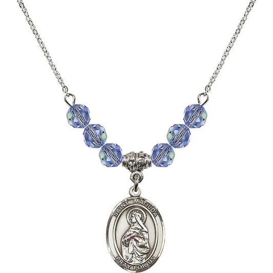 Sterling Silver Saint Matilda Birthstone Necklace with Light Sapphire Beads - 8239