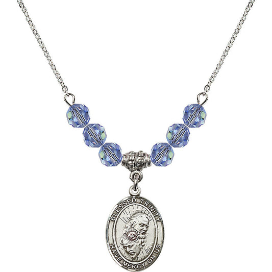 Sterling Silver Blessed Trinity Birthstone Necklace with Light Sapphire Beads - 8249