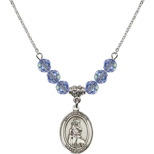 Sterling Silver Saint Rachel Birthstone Necklace with Light Sapphire Beads - 8251
