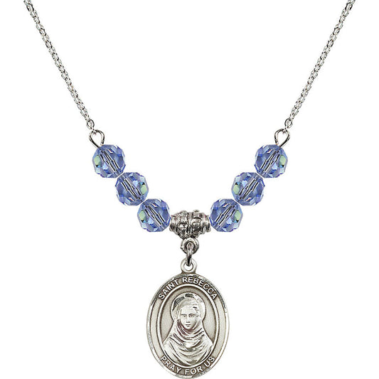 Sterling Silver Saint Rebecca Birthstone Necklace with Light Sapphire Beads - 8252