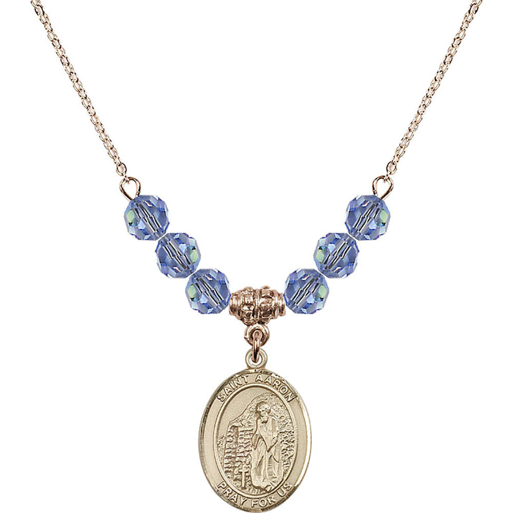 14kt Gold Filled Saint Aaron Birthstone Necklace with Light Sapphire Beads - 8254
