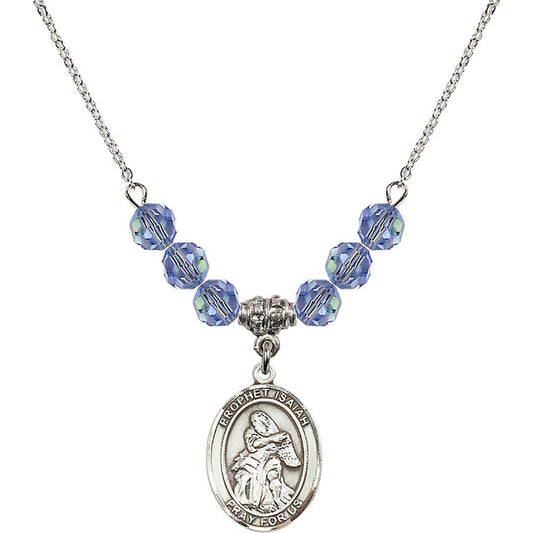 Sterling Silver Saint Isaiah Birthstone Necklace with Light Sapphire Beads - 8258
