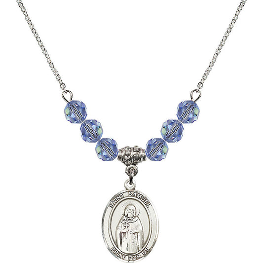 Sterling Silver Saint Samuel Birthstone Necklace with Light Sapphire Beads - 8259