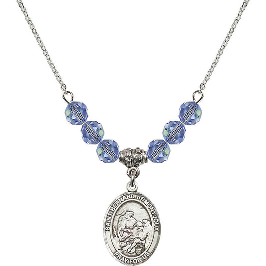 Sterling Silver Saint Bernard of Montjoux Birthstone Necklace with Light Sapphire Beads - 8264