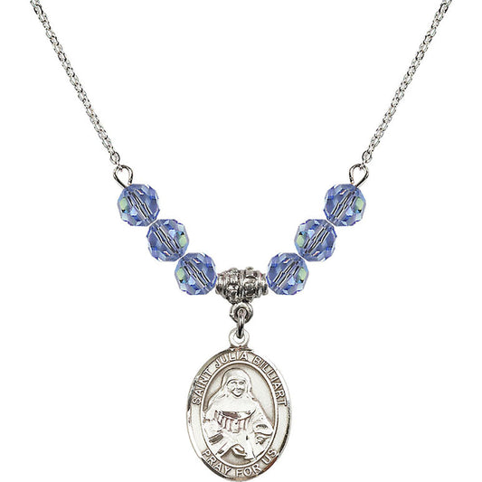 Sterling Silver Saint Julia Billiart Birthstone Necklace with Light Sapphire Beads - 8267