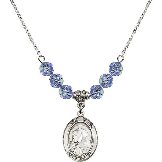 Sterling Silver Saint Bruno Birthstone Necklace with Light Sapphire Beads - 8270
