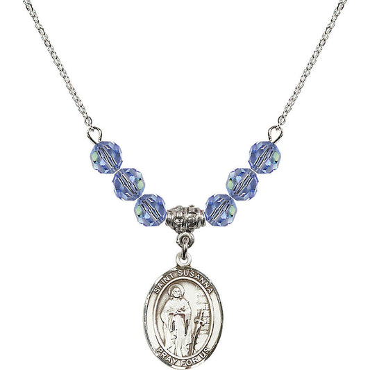 Sterling Silver Saint Susanna Birthstone Necklace with Light Sapphire Beads - 8280