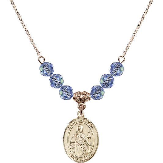 14kt Gold Filled Saint Walter of Pontoise Birthstone Necklace with Light Sapphire Beads - 8285
