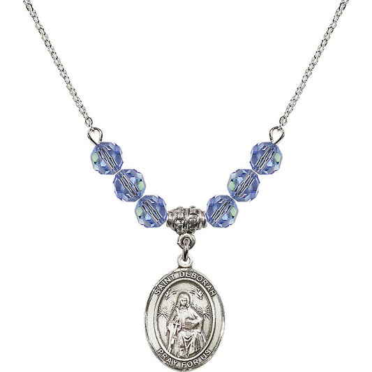 Sterling Silver Saint Deborah Birthstone Necklace with Light Sapphire Beads - 8286
