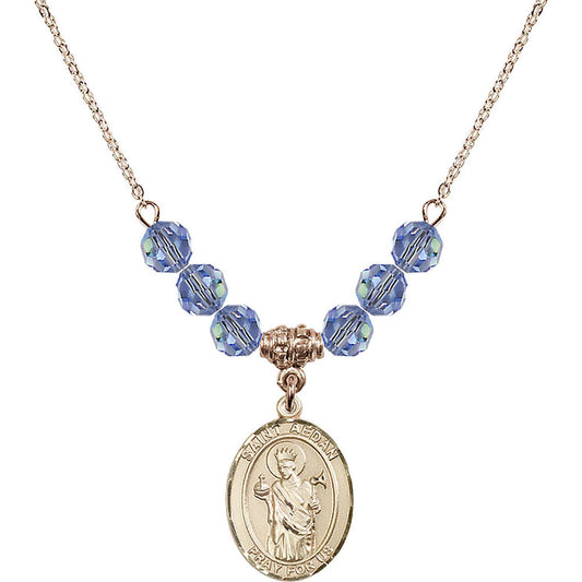 14kt Gold Filled Saint Aedan of Ferns Birthstone Necklace with Light Sapphire Beads - 8293