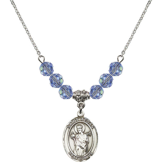 Sterling Silver Saint Aedan of Ferns Birthstone Necklace with Light Sapphire Beads - 8293