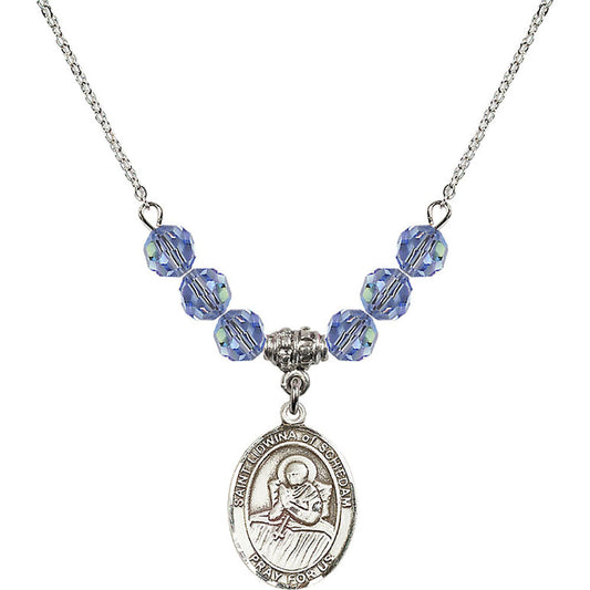 Sterling Silver Saint Lidwina of Schiedam Birthstone Necklace with Light Sapphire Beads - 8297