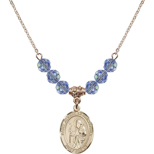 14kt Gold Filled Saint Joseph of Arimathea Birthstone Necklace with Light Sapphire Beads - 8300