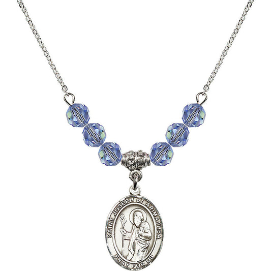 Sterling Silver Saint Joseph of Arimathea Birthstone Necklace with Light Sapphire Beads - 8300