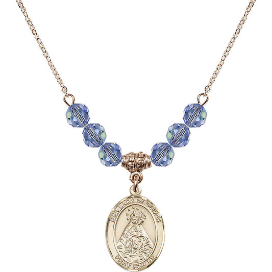 14kt Gold Filled Our Lady of Olives Birthstone Necklace with Light Sapphire Beads - 8303