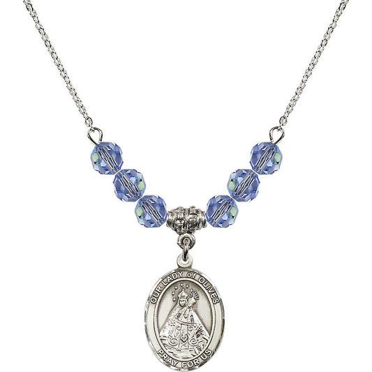 Sterling Silver Our Lady of Olives Birthstone Necklace with Light Sapphire Beads - 8303
