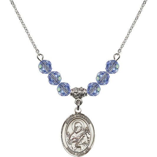 Sterling Silver Saint Meinrad of Einsiedeln Birthstone Necklace with Light Sapphire Beads - 8307
