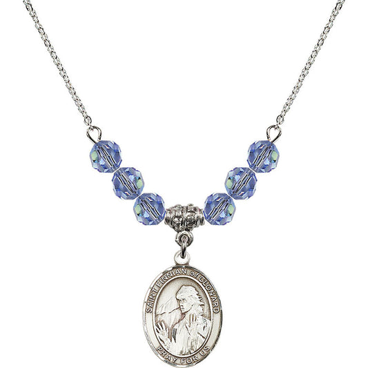 Sterling Silver Saint Finnian of Clonard Birthstone Necklace with Light Sapphire Beads - 8308