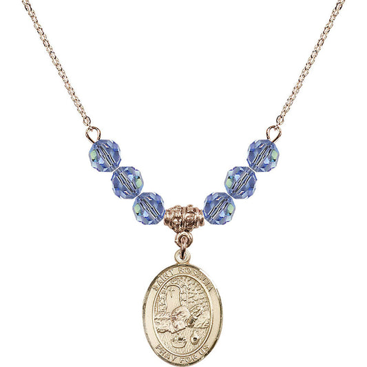14kt Gold Filled Saint Rosalia Birthstone Necklace with Light Sapphire Beads - 8309