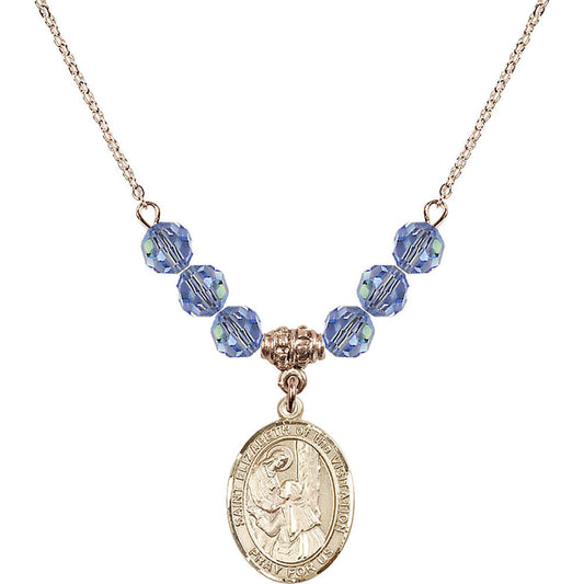 14kt Gold Filled Saint Elizabeth of the Visitation Birthstone Necklace with Light Sapphire Beads - 8311