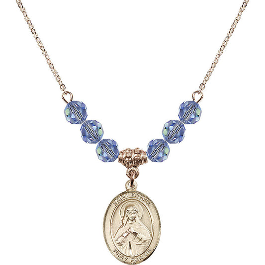14kt Gold Filled Saint Olivia Birthstone Necklace with Light Sapphire Beads - 8312