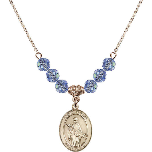 14kt Gold Filled Saint Amelia Birthstone Necklace with Light Sapphire Beads - 8313