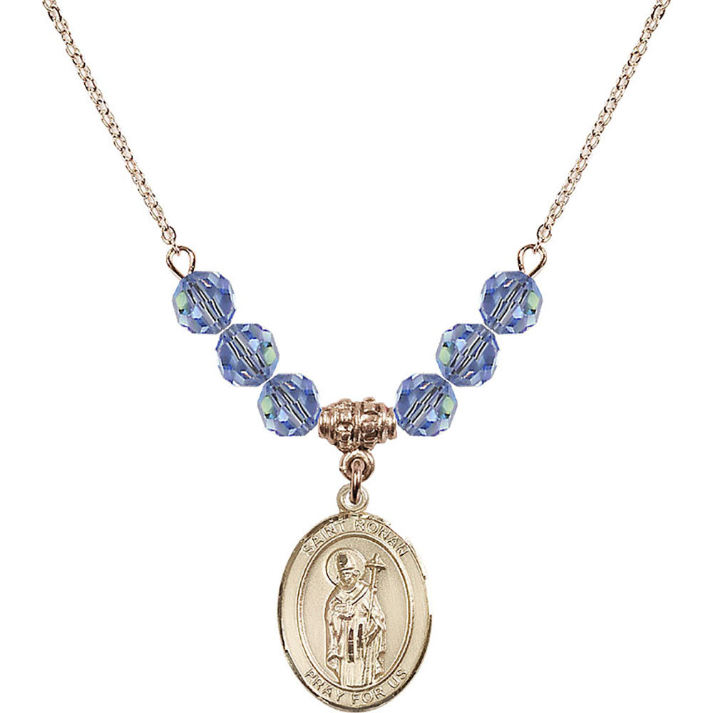 14kt Gold Filled Saint Ronan Birthstone Necklace with Light Sapphire Beads - 8315