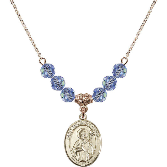 14kt Gold Filled Saint Malachy O'More Birthstone Necklace with Light Sapphire Beads - 8316