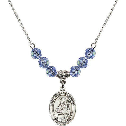 Sterling Silver Saint Malachy O'More Birthstone Necklace with Light Sapphire Beads - 8316