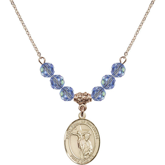14kt Gold Filled Saint Paul of the Cross Birthstone Necklace with Light Sapphire Beads - 8318