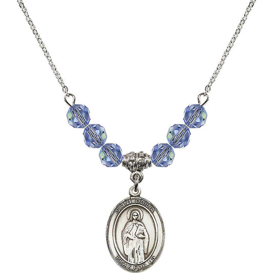 Sterling Silver Saint Odilia Birthstone Necklace with Light Sapphire Beads - 8319