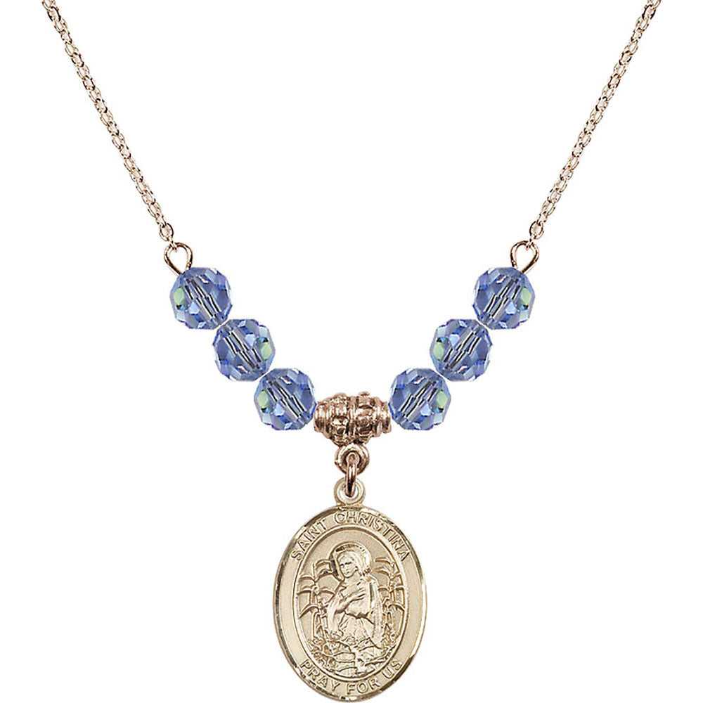 14kt Gold Filled Saint Christina the Astonishing Birthstone Necklace with Light Sapphire Beads - 8320