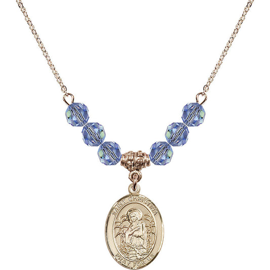 14kt Gold Filled Saint Christina the Astonishing Birthstone Necklace with Light Sapphire Beads - 8320