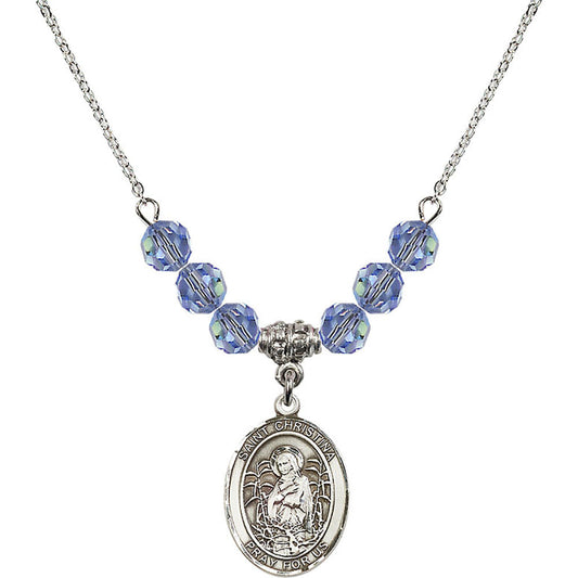 Sterling Silver Saint Christina the Astonishing Birthstone Necklace with Light Sapphire Beads - 8320