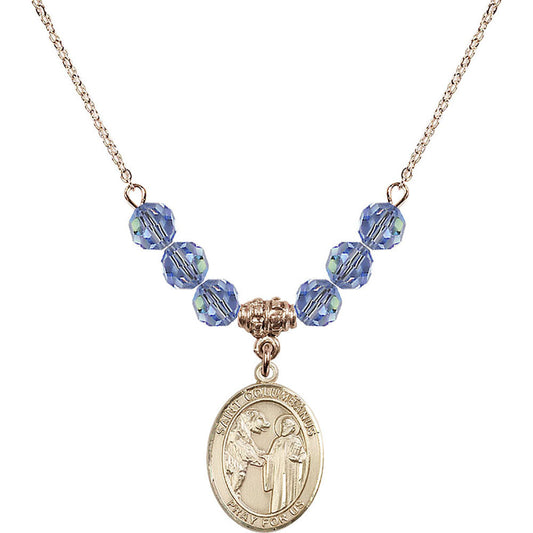 14kt Gold Filled Saint Columbanus Birthstone Necklace with Light Sapphire Beads - 8321