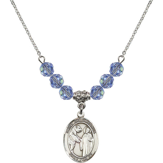 Sterling Silver Saint Columbanus Birthstone Necklace with Light Sapphire Beads - 8321