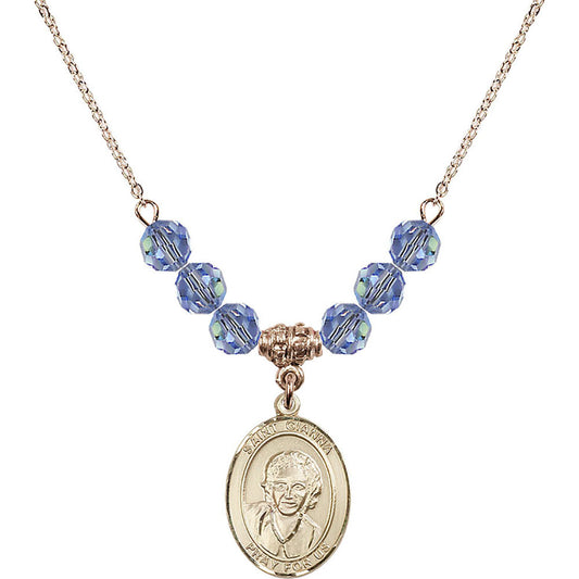 14kt Gold Filled Saint Gianna Beretta Molla Birthstone Necklace with Light Sapphire Beads - 8322