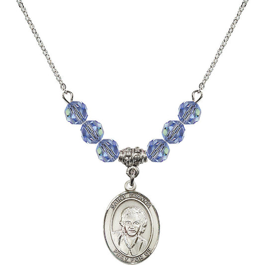 Sterling Silver Saint Gianna Beretta Molla Birthstone Necklace with Light Sapphire Beads - 8322