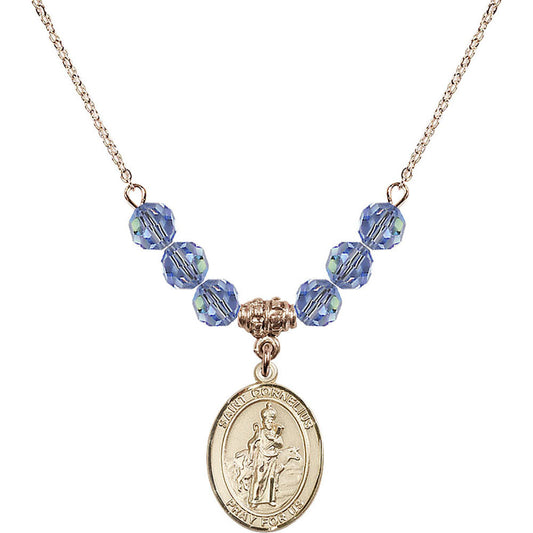 14kt Gold Filled Saint Cornelius Birthstone Necklace with Light Sapphire Beads - 8325