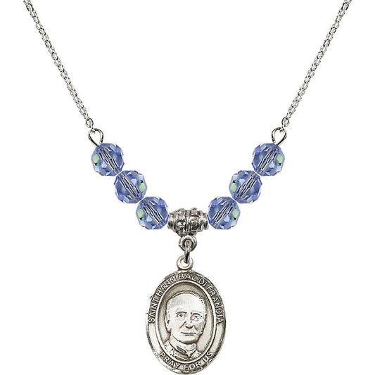 Sterling Silver Saint Hannibal Birthstone Necklace with Light Sapphire Beads - 8327