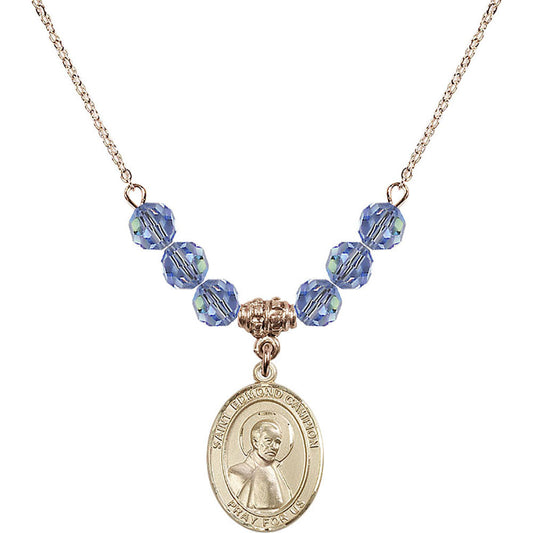 14kt Gold Filled Saint Edmund Campion Birthstone Necklace with Light Sapphire Beads - 8333