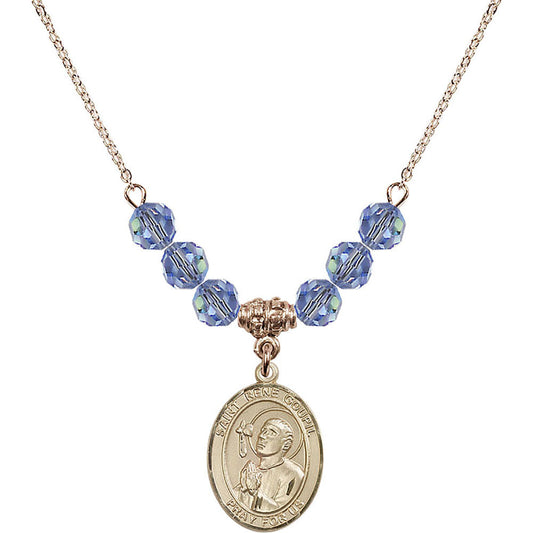 14kt Gold Filled Saint Rene Goupil Birthstone Necklace with Light Sapphire Beads - 8334