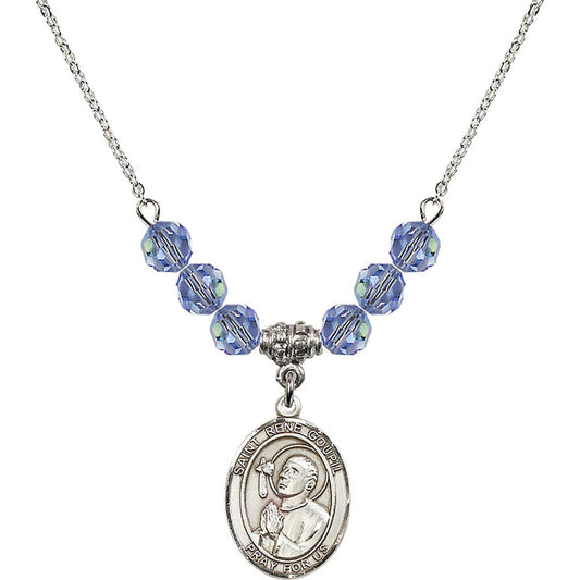Sterling Silver Saint Rene Goupil Birthstone Necklace with Light Sapphire Beads - 8334