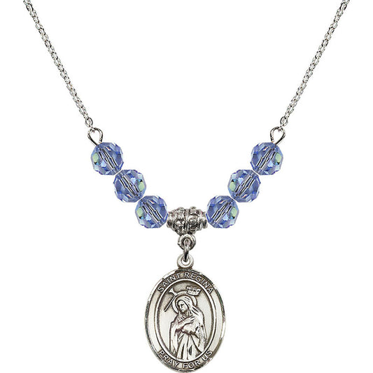 Sterling Silver Saint Regina Birthstone Necklace with Light Sapphire Beads - 8335