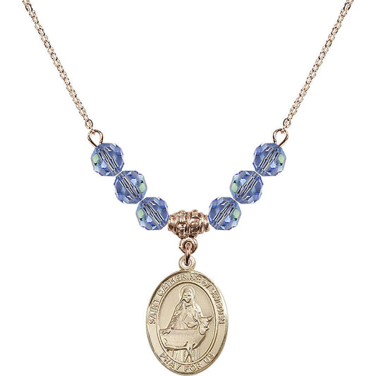 14kt Gold Filled Saint Catherine of Sweden Birthstone Necklace with Light Sapphire Beads - 8336