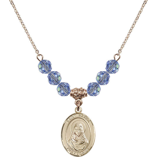 14kt Gold Filled Saint Rafka Birthstone Necklace with Light Sapphire Beads - 8338