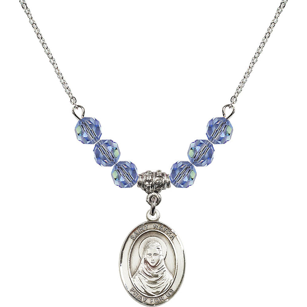 Sterling Silver Saint Rafka Birthstone Necklace with Light Sapphire Beads - 8338