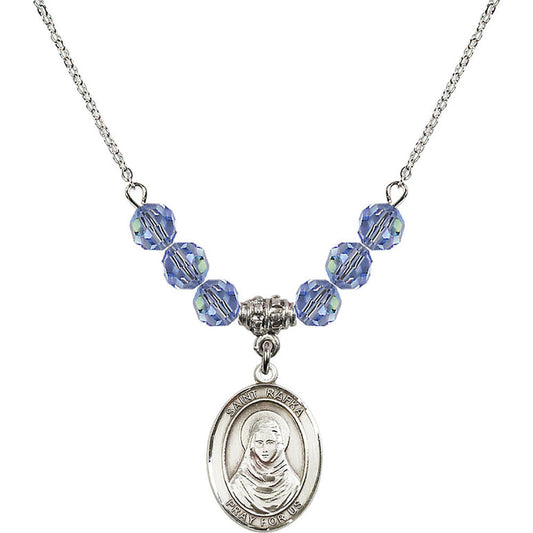 Sterling Silver Saint Rafka Birthstone Necklace with Light Sapphire Beads - 8338